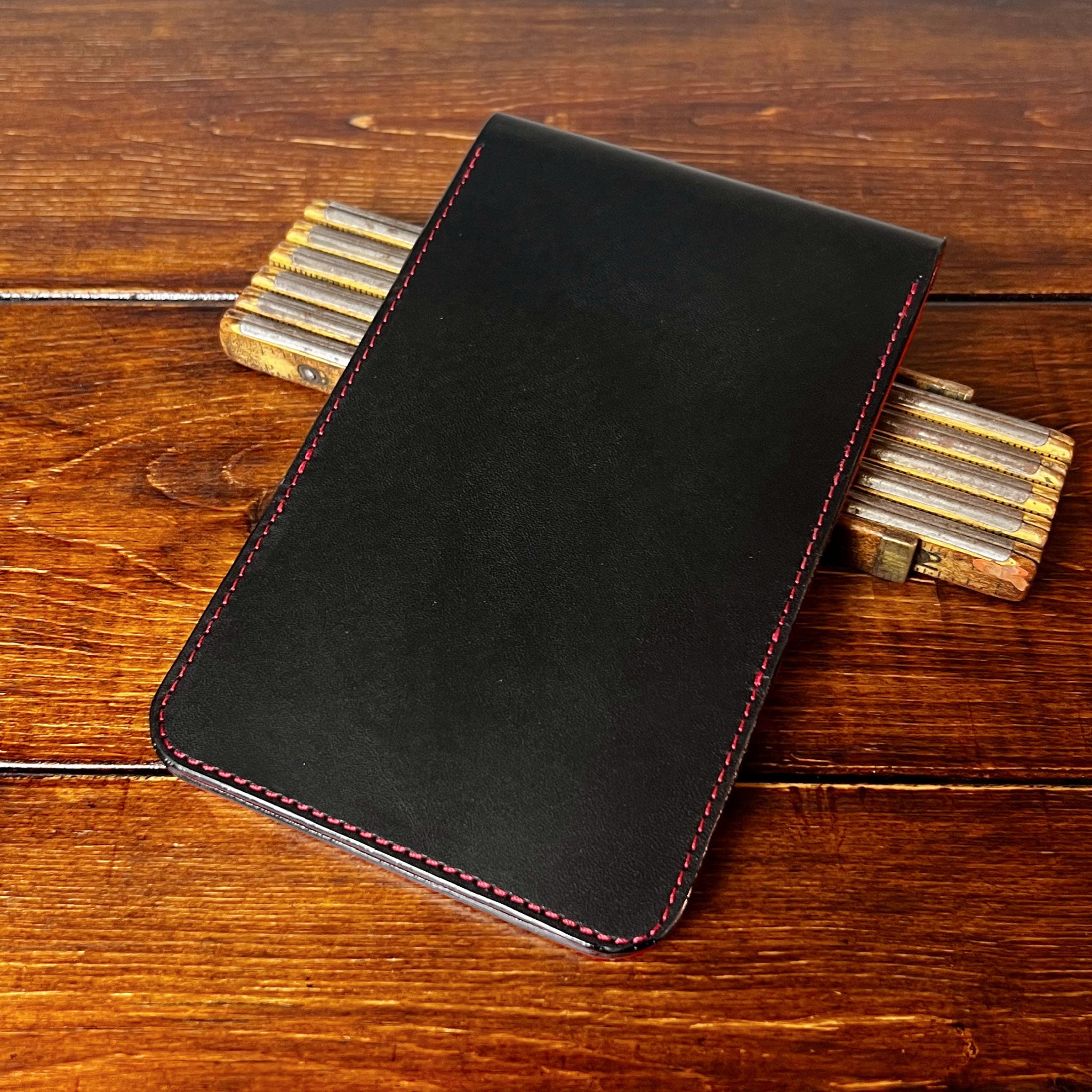 Augusta Classic Yardage Book Cover in Black Buttero, Red Interior, and Red Thread