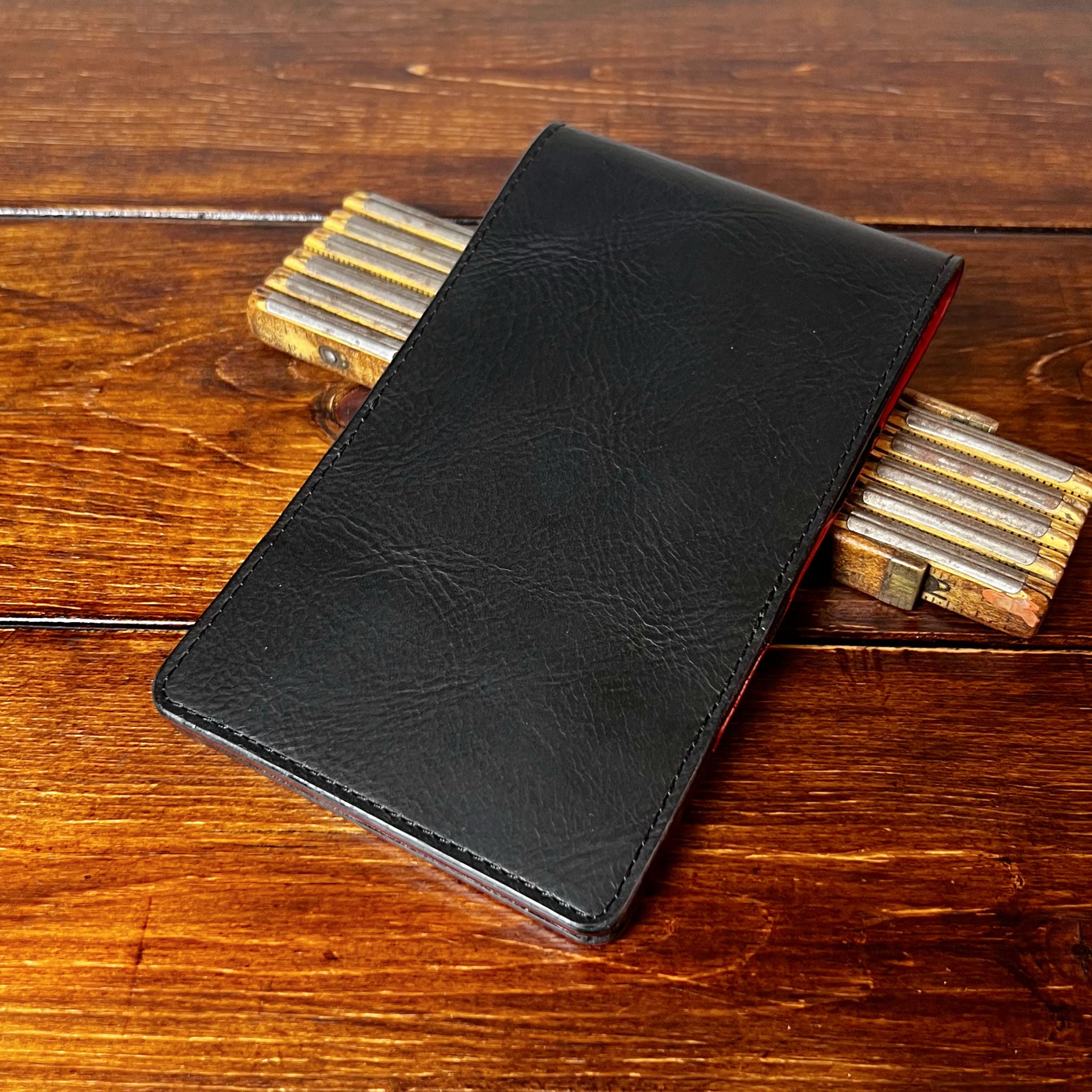 Oakmont Pro Yardage Book Cover in Black Waxy, Red Interior, and Black Thread