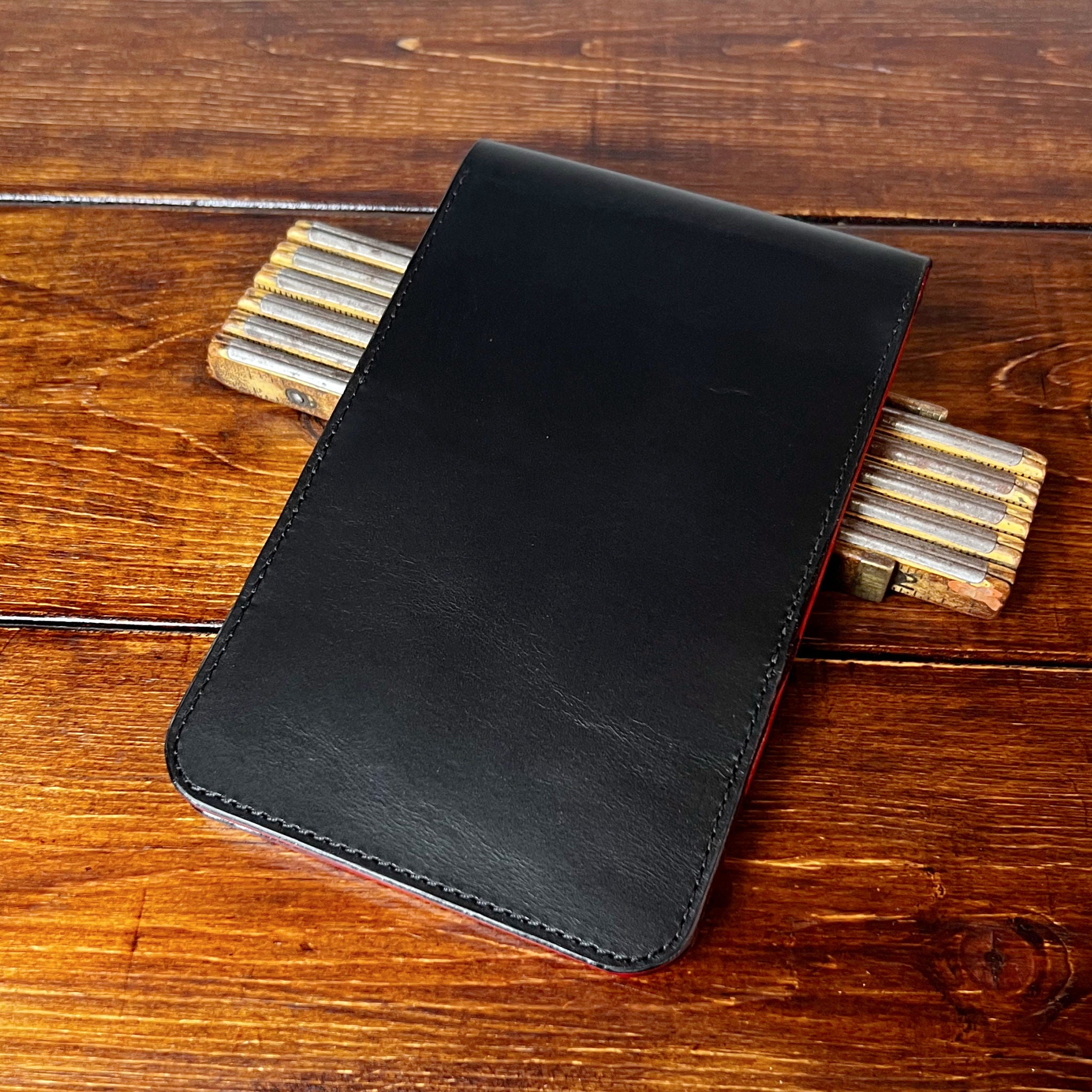 Oakmont Classic Yardage Book Cover in Black Buttero, Red Interior, and Black Thread