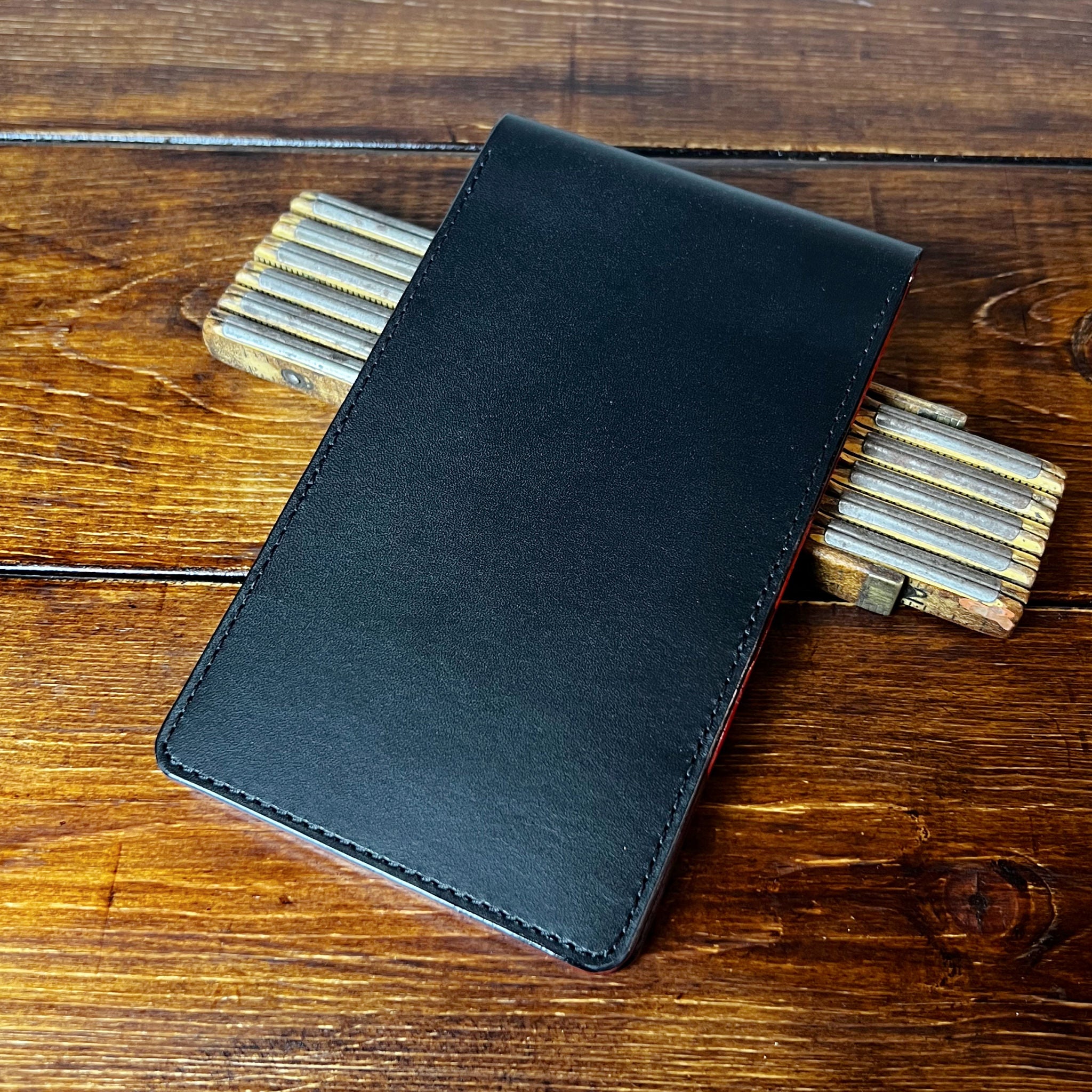 Oakmont Pro Yardage Book Cover in Black Buttero, Red Interior, and Black Thread